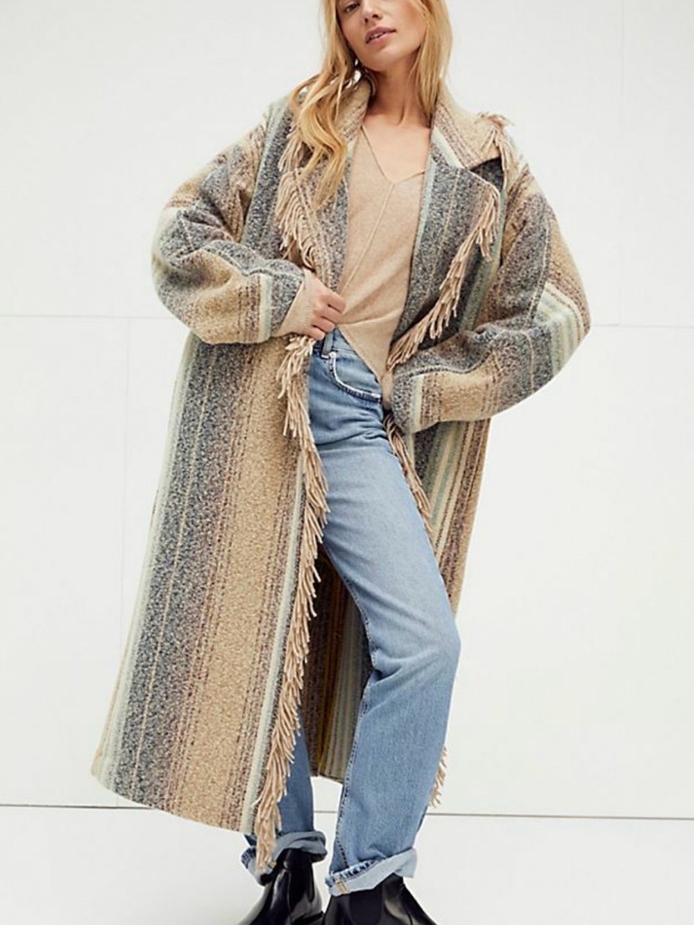 EUC We the Free Desert Fringe Neutral blanket coat